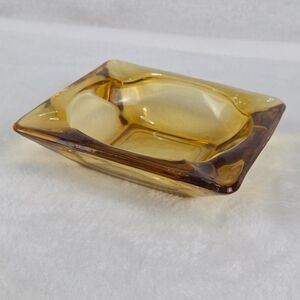 Vintage Amber Glass Ashtray Square 4.75" x 4.75" Mid Century Modern Retro